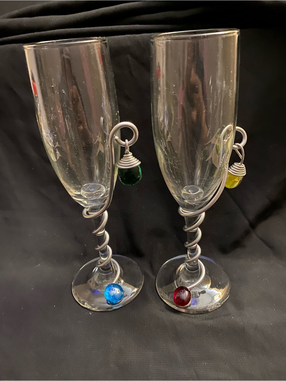 Vintage Artisan Wire Wrapped Champagne Flutes.